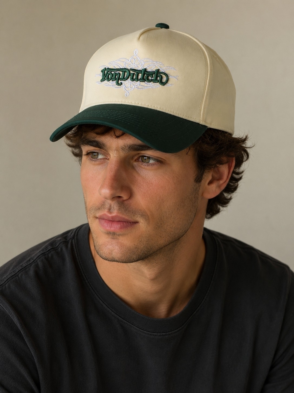 Von Dutch Two-Tone Cream and Forest Green Baseball Cap